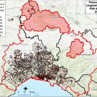 La mappa dei casi di positività riscontrati dall'Istituto Zooprofilattico del Piemonte aggiornata allo scorso 25 agosto