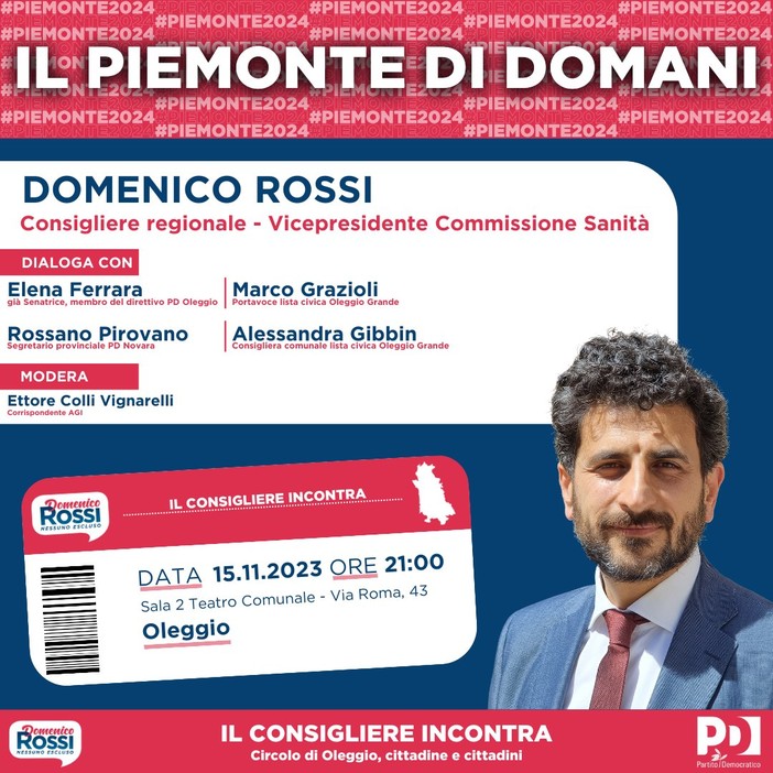 &quot;Il Piemonte di domani&quot;: incontro con il consigliere regionale Domenico Rossi