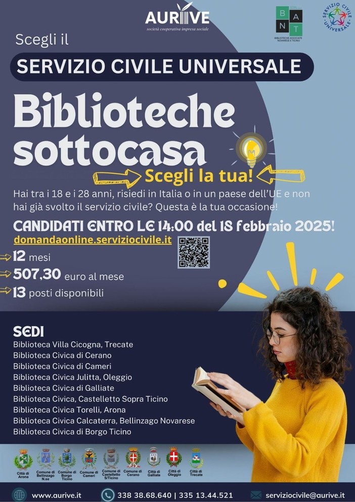 Servizio Civile Universale: opportunità nelle biblioteche del Novarese e Ticino