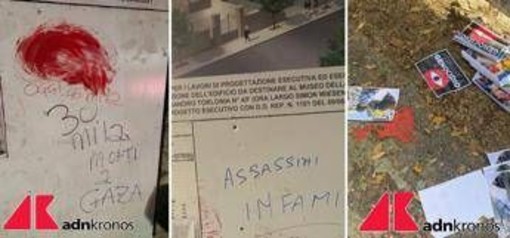 Escrementi, testa maiale e volantini pro Palestina al cantiere museo Shoah di Roma